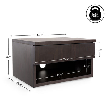 Ettore 15.71" Mid-Century Modern Floating Wall Mounted Nightstand with Soft-Close Drawer and Cable Hole - JONATHAN Y